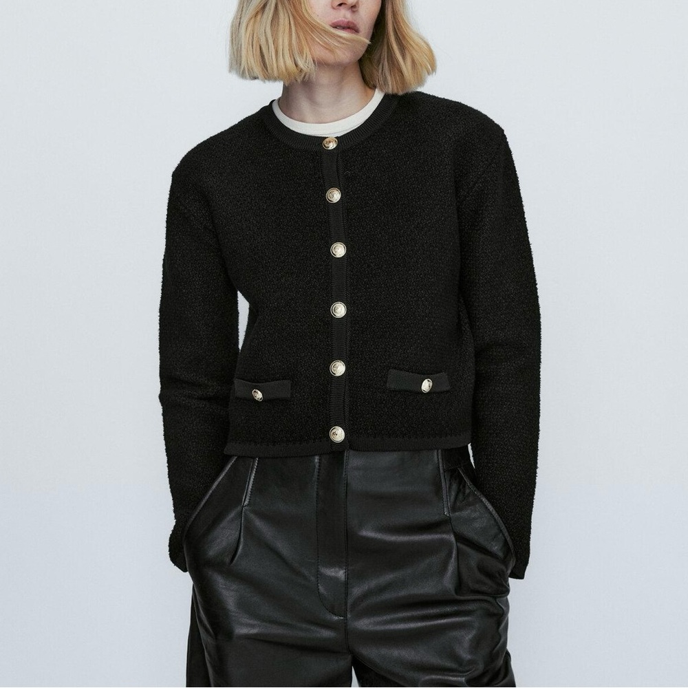 Massimo Dutti Bouclé knit cardigan with pockets